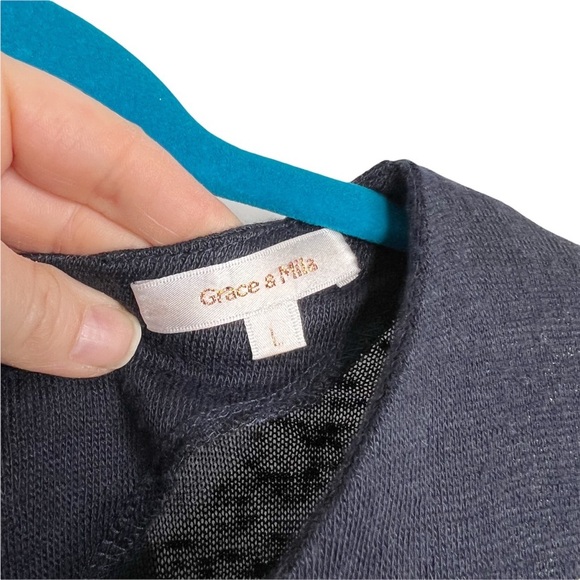 Grace & Mila Navy Blue Gold Glitter Paw Print Button Back Woven Blouse - Picture 7 of 14